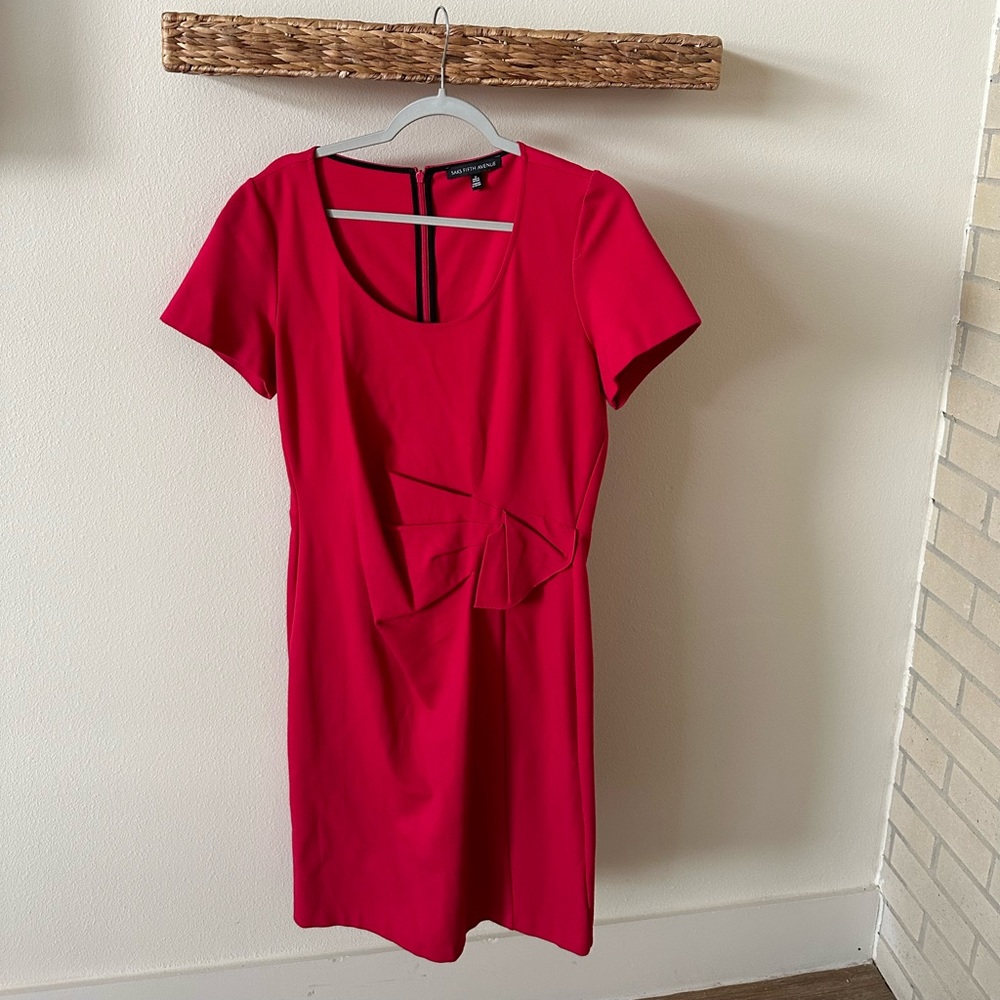 Saks, fifth Avenue black label, Hot pink mock wraparound dress.